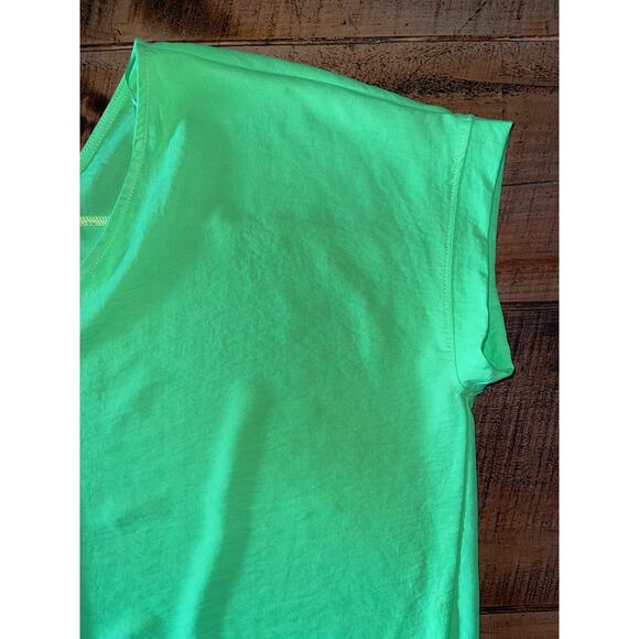 Womens First Love Neon Green Cap Sleeve Oversized Fit V-Neck Blouse‎ Size M - Picture 3 of 6